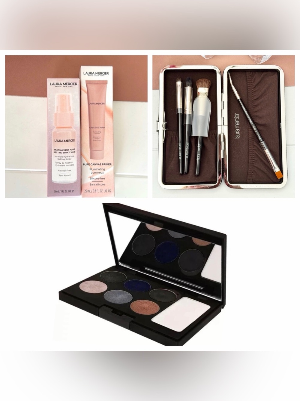 Laura Mercier Bundle- Makeup Brushes, Eyebrow Pallet, Setting Spray